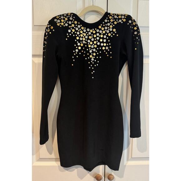Vintage 80s 90s Black Knit Studded Bodycon Dress - S - Picture 1 of 8